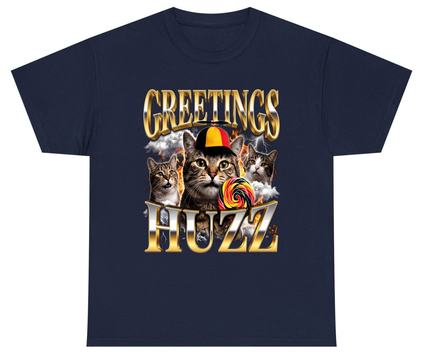 Greetings HUZZ Funny Cats Youth T-Shirt - product mockup - Navy
