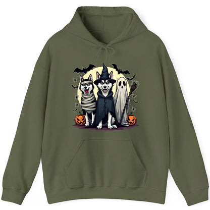 Halloween Huskies in Costumes Halloween huskies Hoodie Military Green product mockup