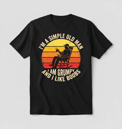 Simple Old Man Grumpy Funny Retro Sunset T-Shirt - Black