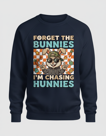 Funny Cool Easter Bunny Chasing Hunnies Design Sweatshirt - Navy