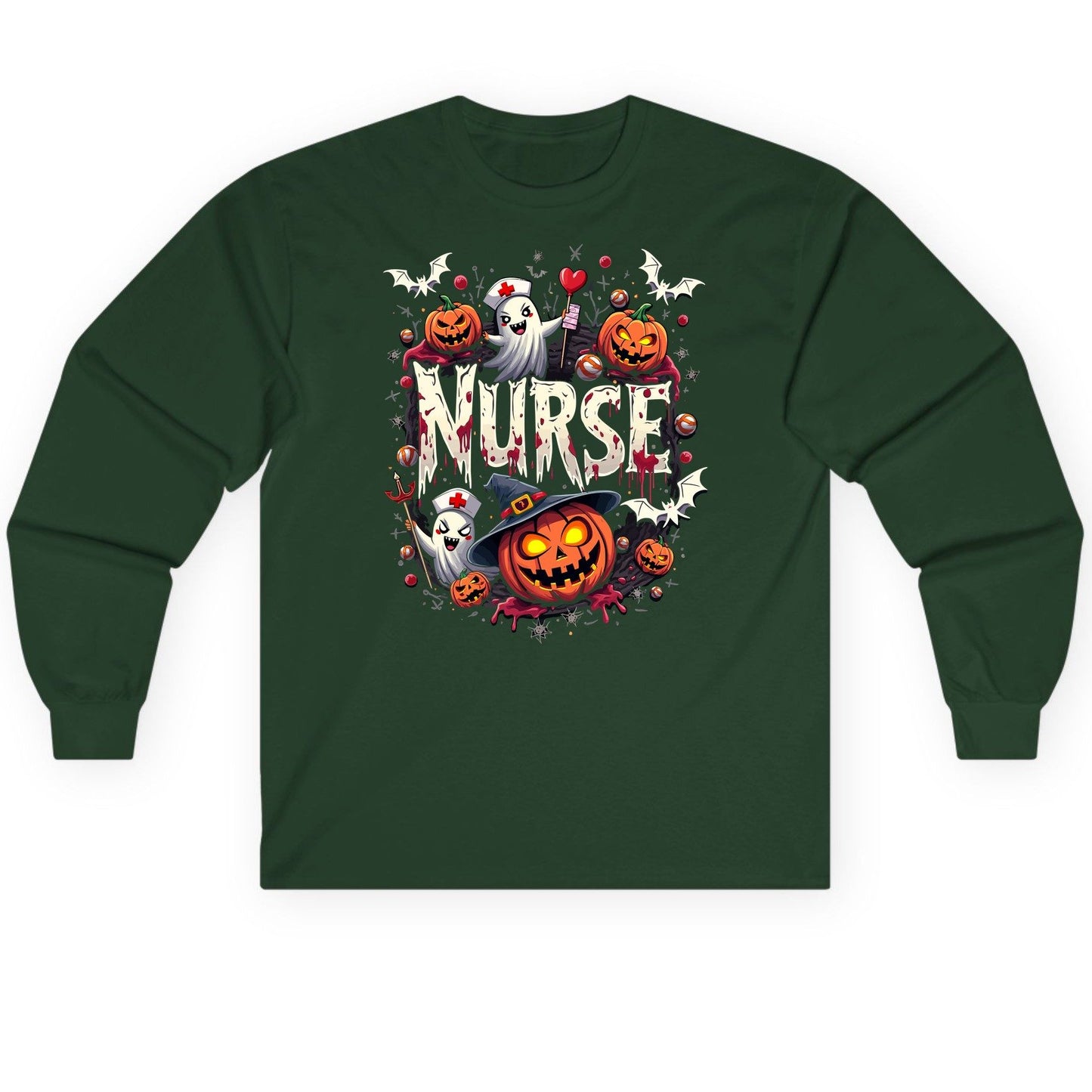 Nurse Halloween nurse Long Sleeve Tee Forest Green product mockup