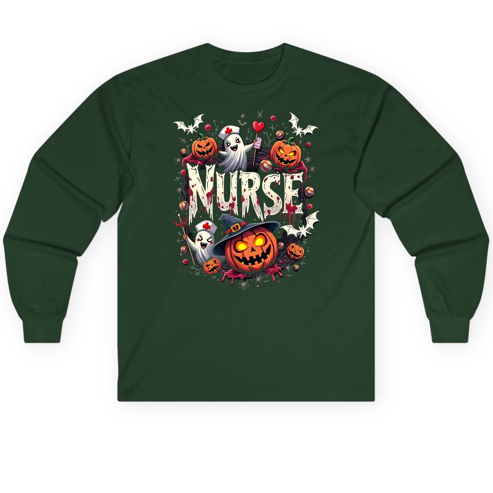 Nurse Halloween nurse Long Sleeve Tee Forest Green product mockup