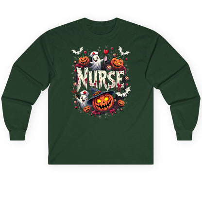 Nurse Halloween nurse Long Sleeve Tee Forest Green product mockup
