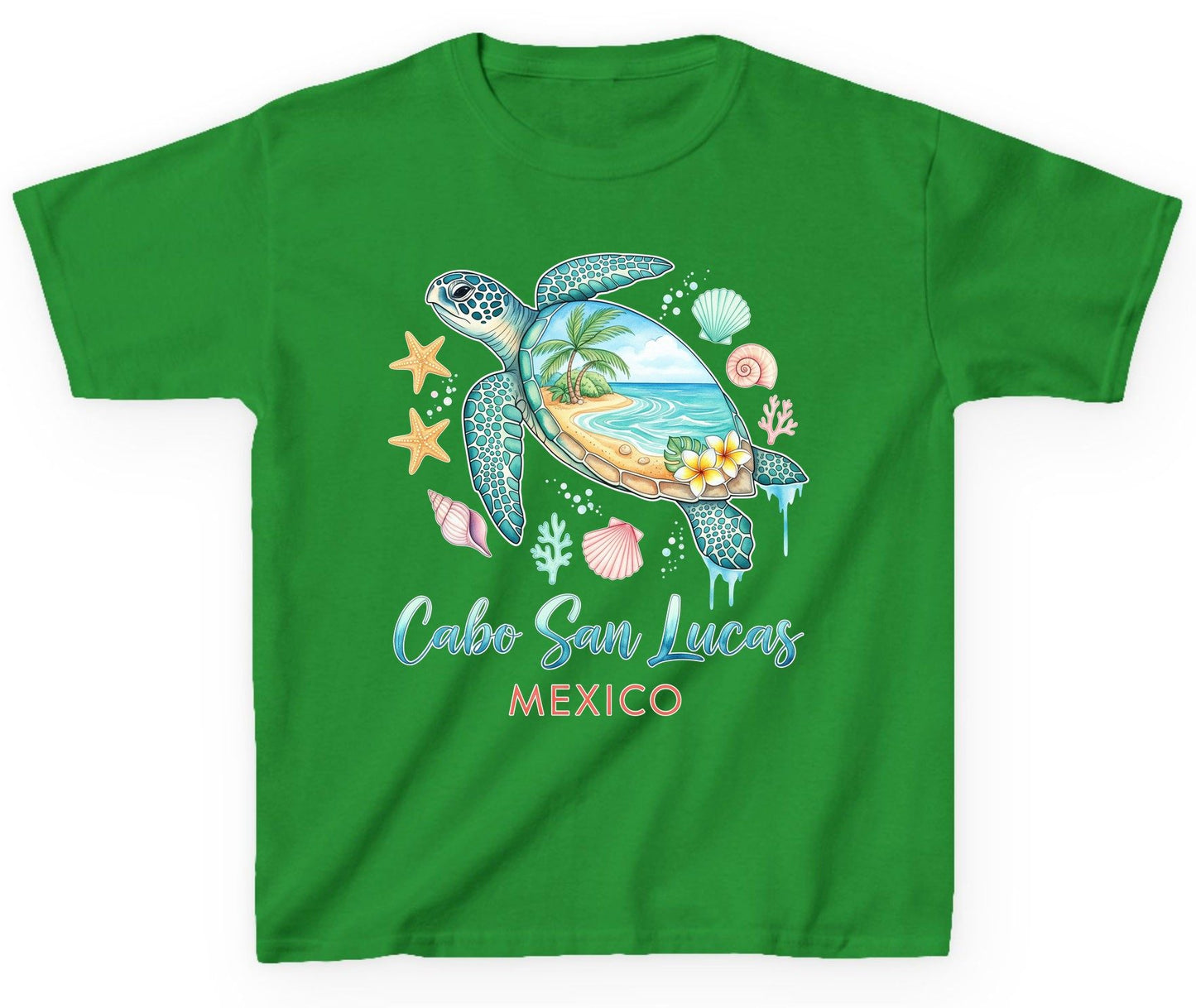Cabo San Lucas Mexico sea turtle Youth T-Shirt Irish Green product mockup