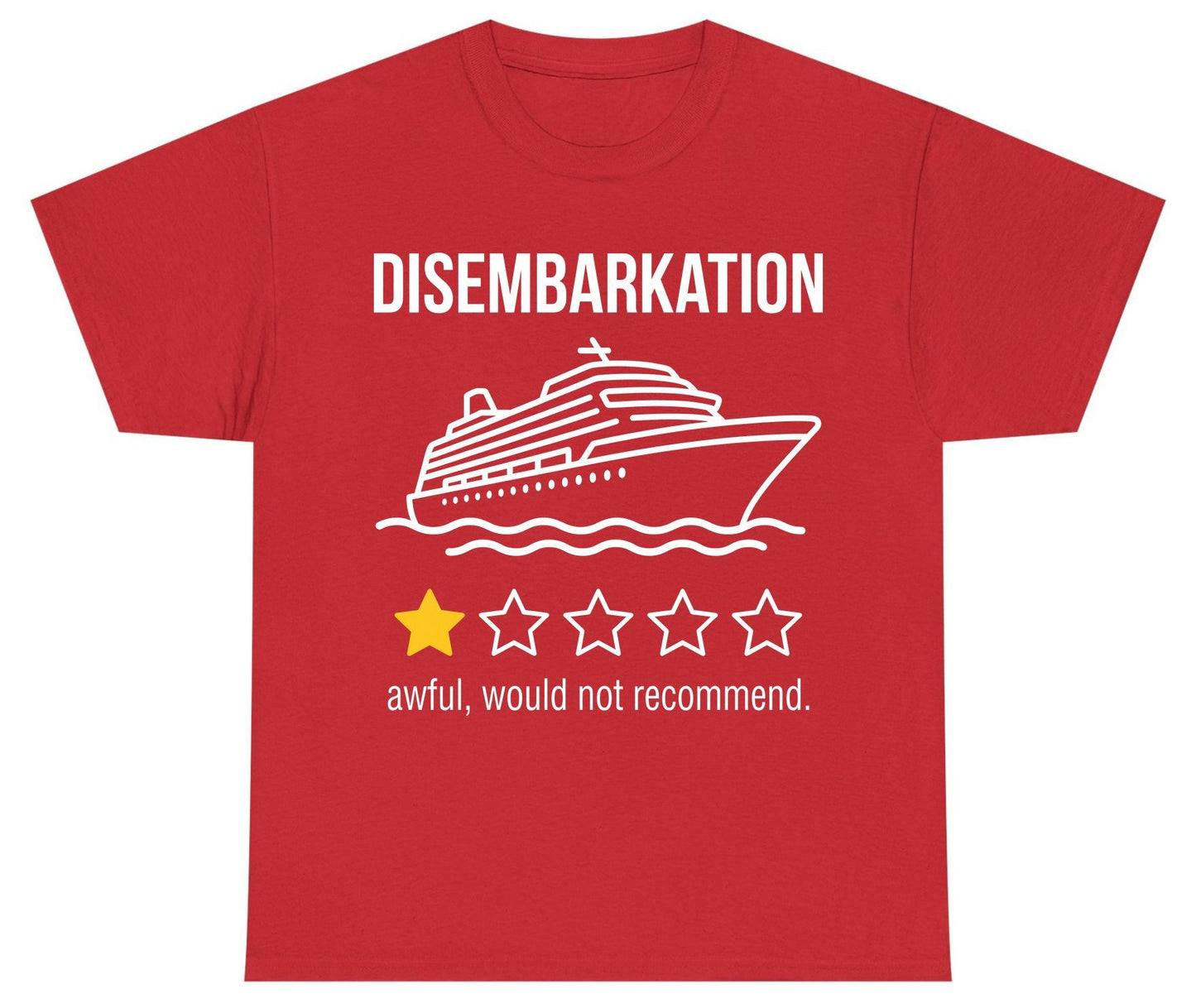 Disembarkation Awful, Would Not Recommend cruise ship humor Youth T-Shirt Red product mockup