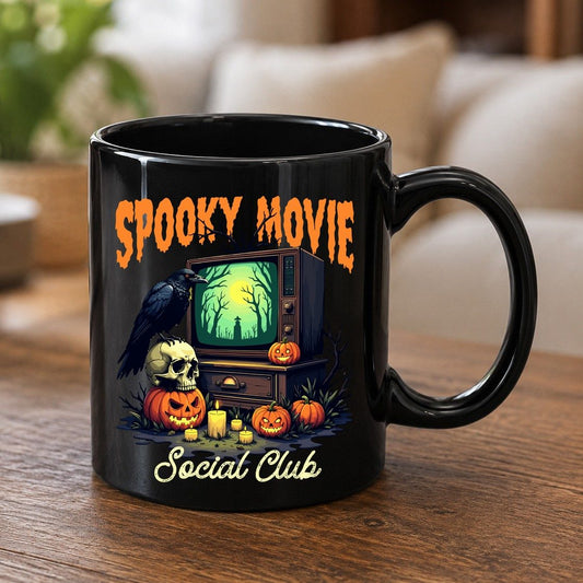 Spooky Movie Social Club Halloween Black Mug Black product mockup