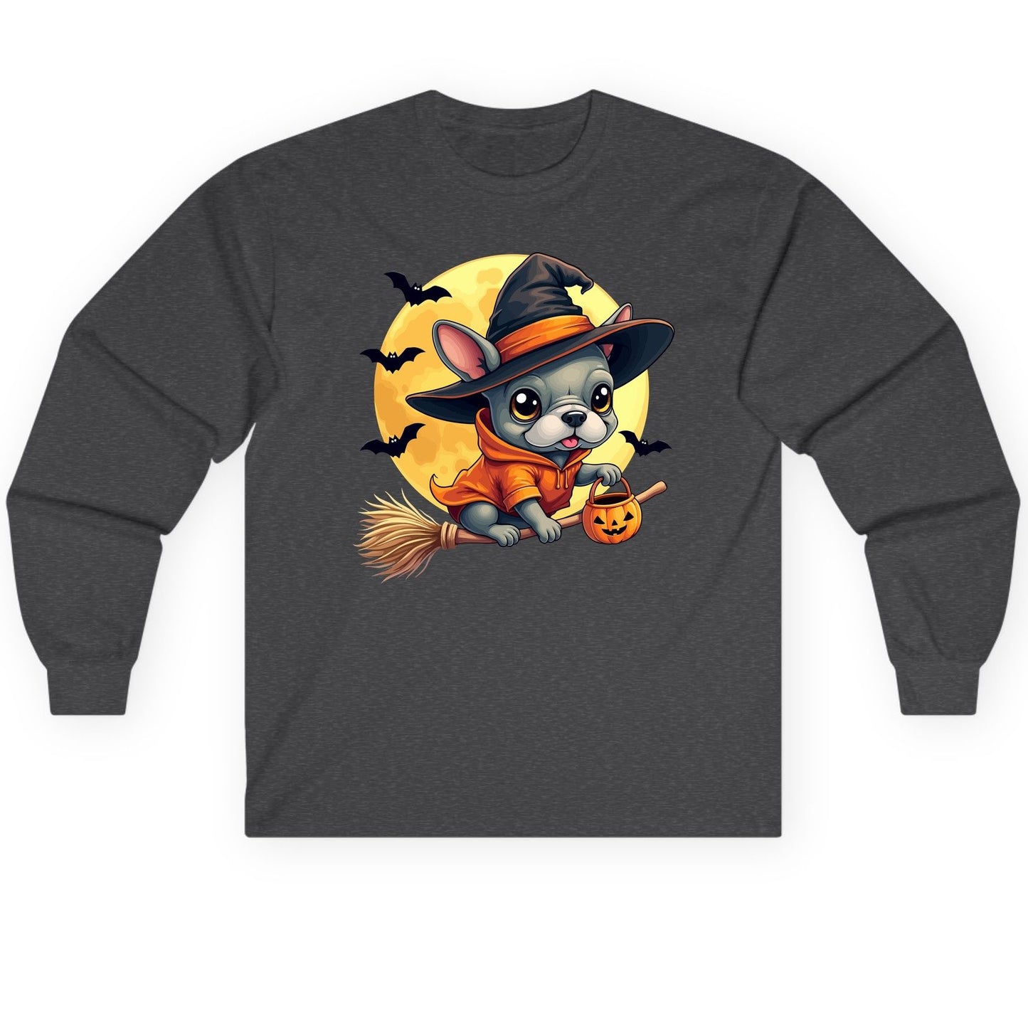 Cute Witch French Bulldog french bulldog Long Sleeve Tee Dark Heather product mockup