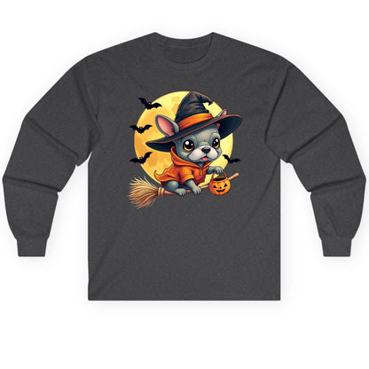 Cute Witch French Bulldog french bulldog Long Sleeve Tee Dark Heather product mockup
