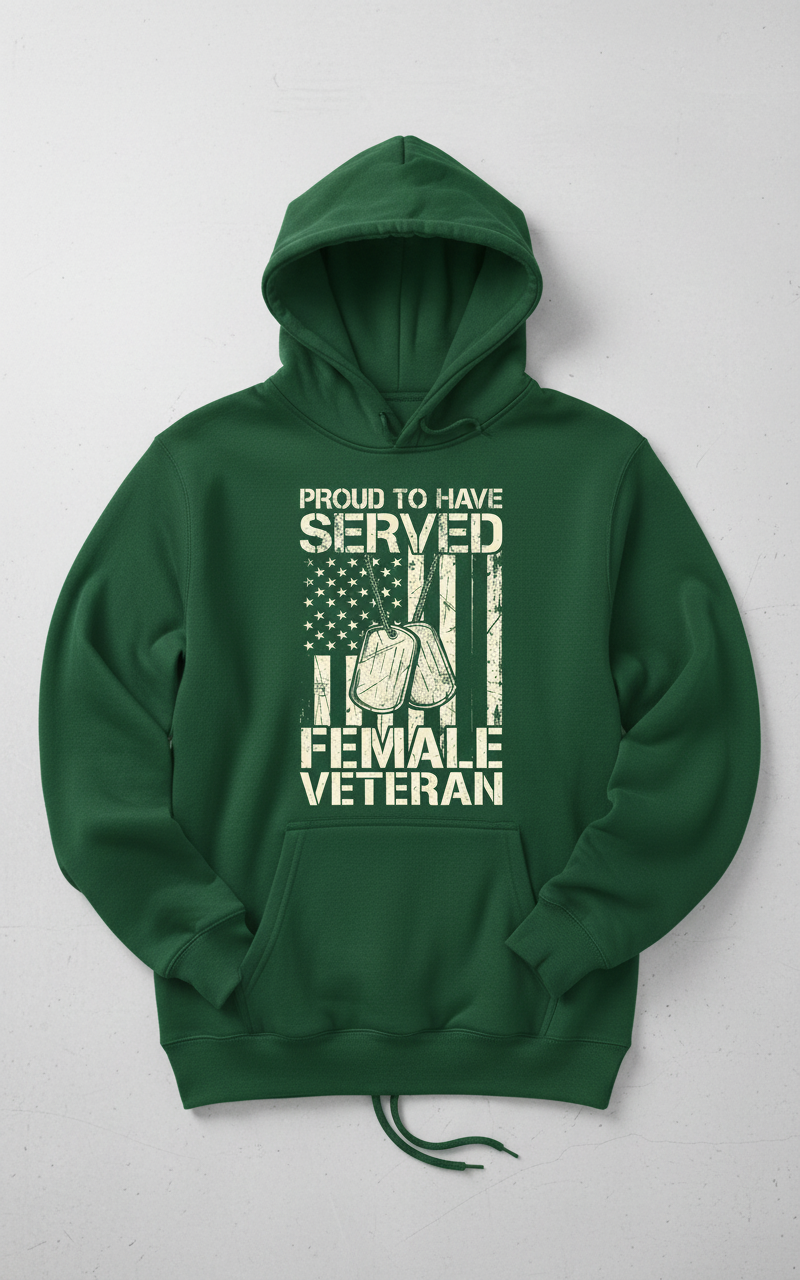 Proud Female Veteran American Flag Dog Tags Design Hoodie - Forest Green