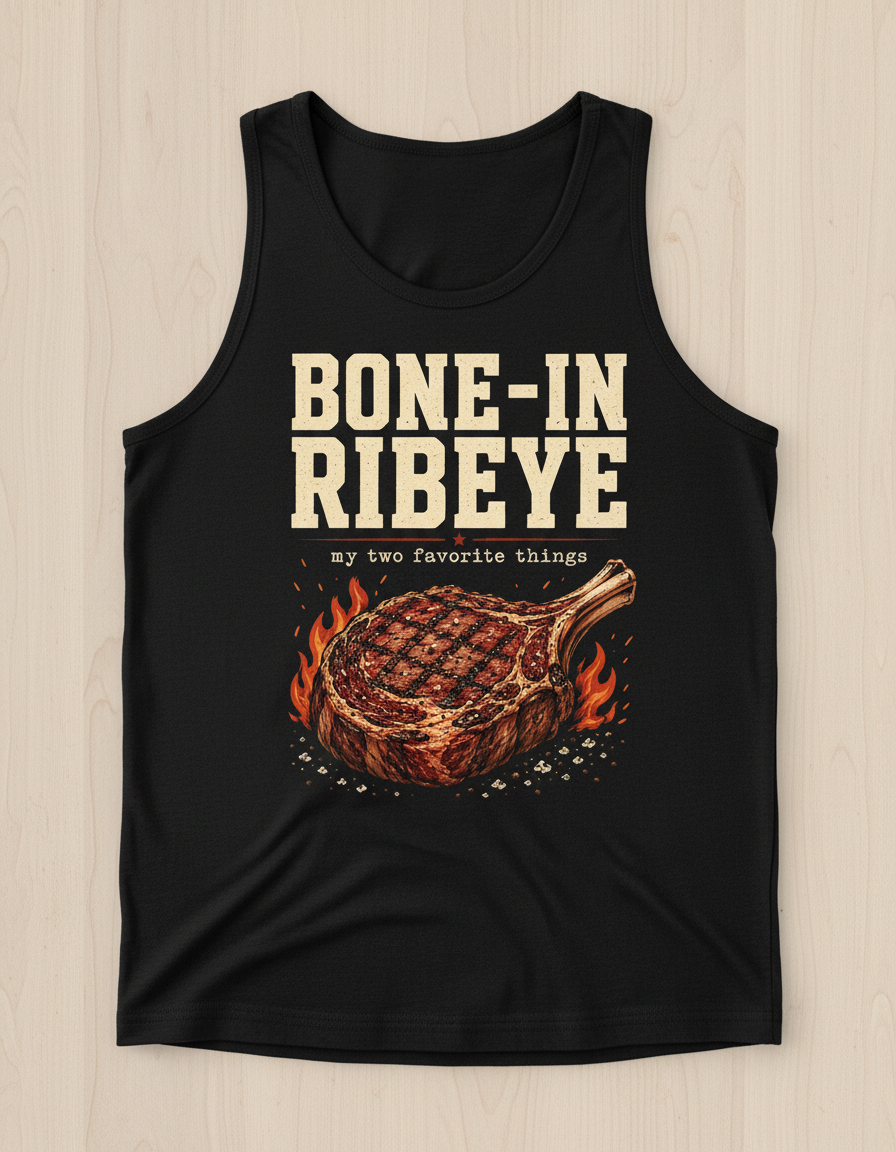 Bone-In Ribeye Steak Illustration Tank Top - Black
