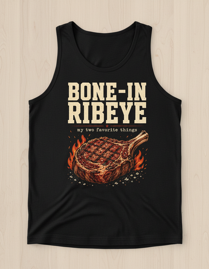 Bone-In Ribeye Steak Illustration Tank Top - Black