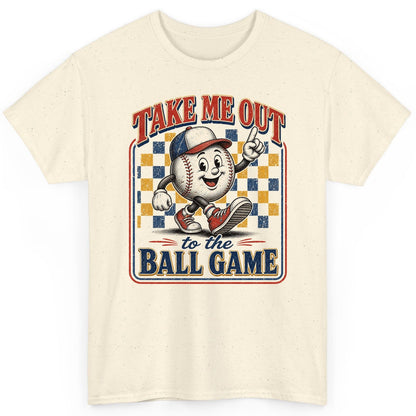 Take Me Out to the Ball Game Retro Baseball T-Shirt - product mockup - Natural