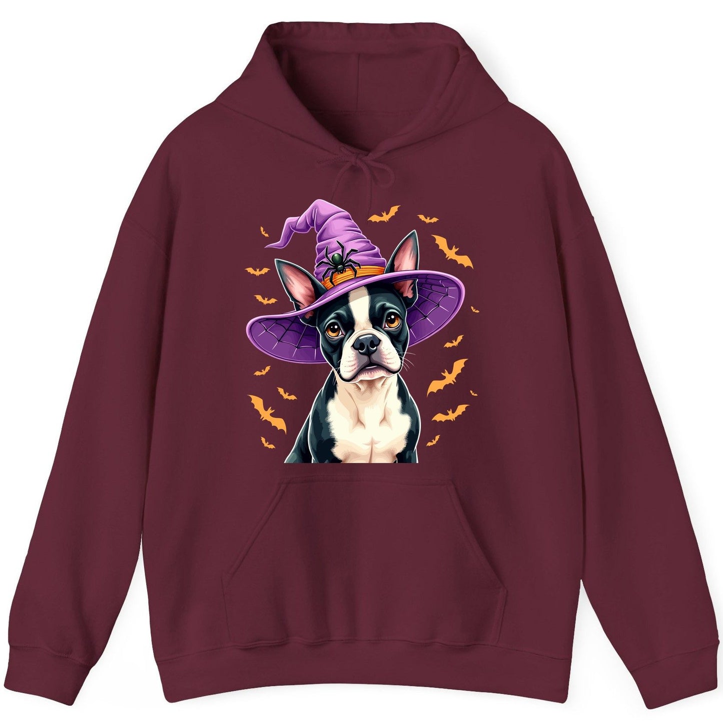 Halloween Boston Terrier Witch boston terrier Hoodie Maroon product mockup