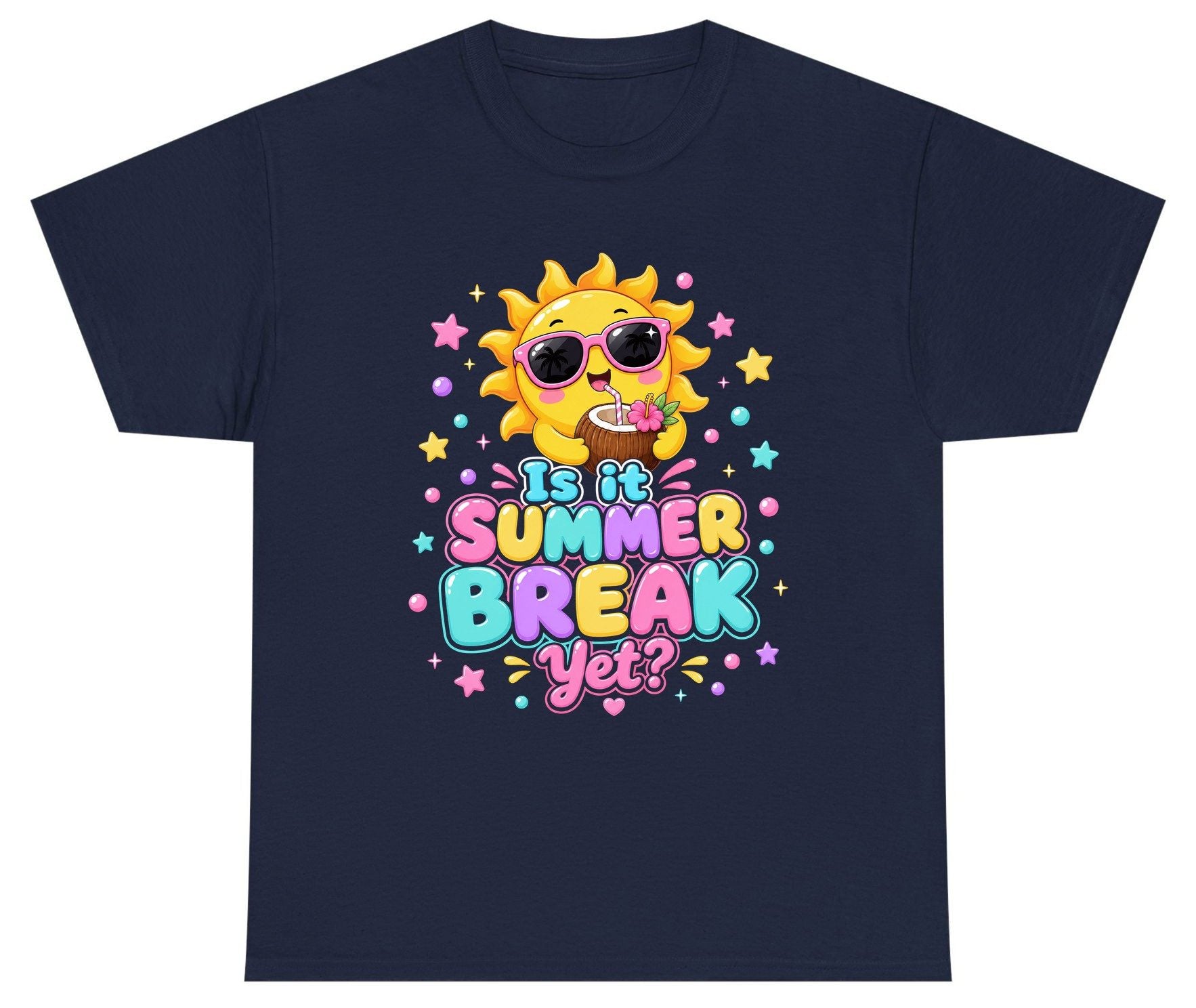Is It SUMMER BREAK Yet Funny Vacation Youth T-Shirt - product mockup - Navy