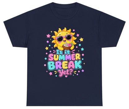 Is It SUMMER BREAK Yet Funny Vacation Youth T-Shirt - product mockup - Navy