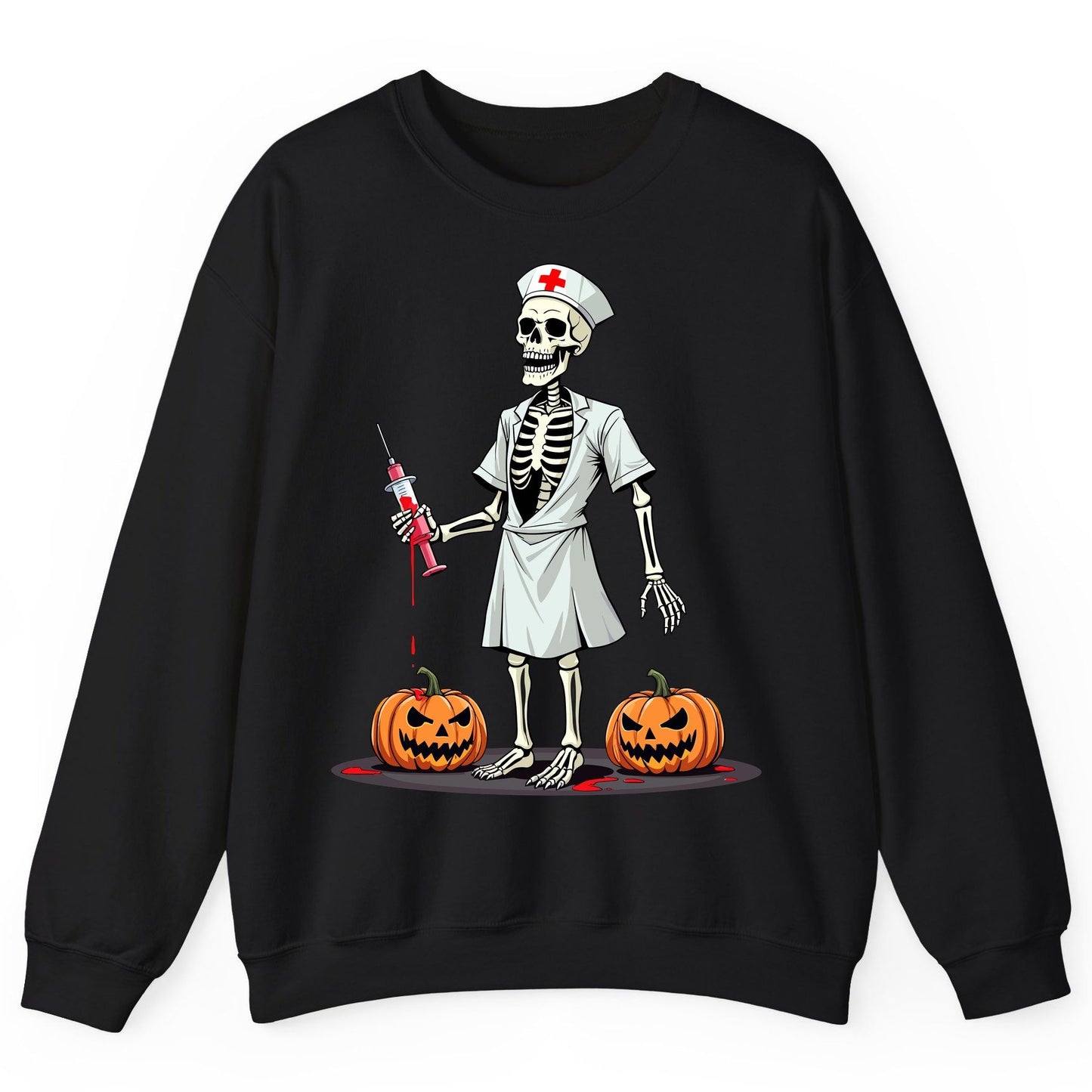 Spooky Skeleton Nurse Halloween skeleton nurse Sweatshirt Black product mockup