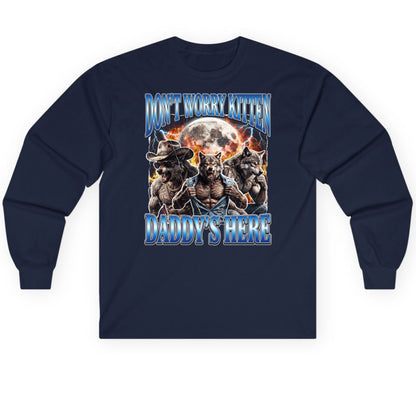 Don't Worry Kitten Daddy's Here werewolf Long Sleeve Tee Navy product mockup