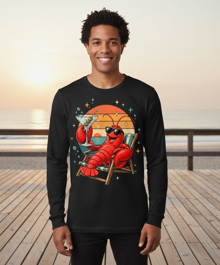 Funny Lobster Drinking Martini lobster Long Sleeve Tee Black lifestyle mockup