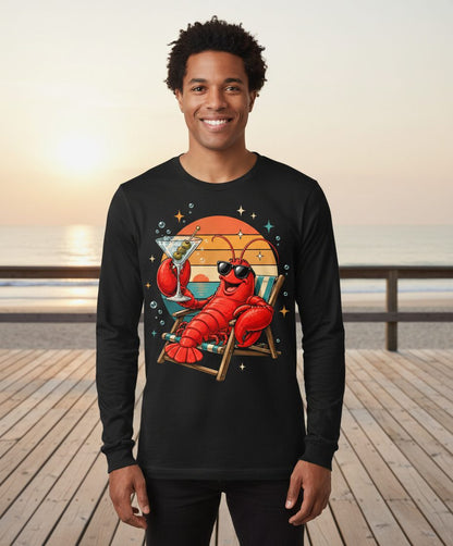 Funny Lobster Drinking Martini lobster Long Sleeve Tee Black lifestyle mockup
