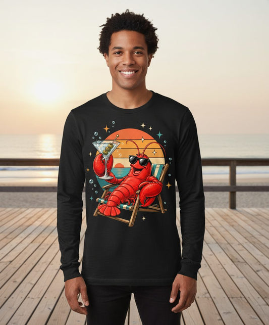 Funny Lobster Drinking Martini lobster Long Sleeve Tee Black lifestyle mockup