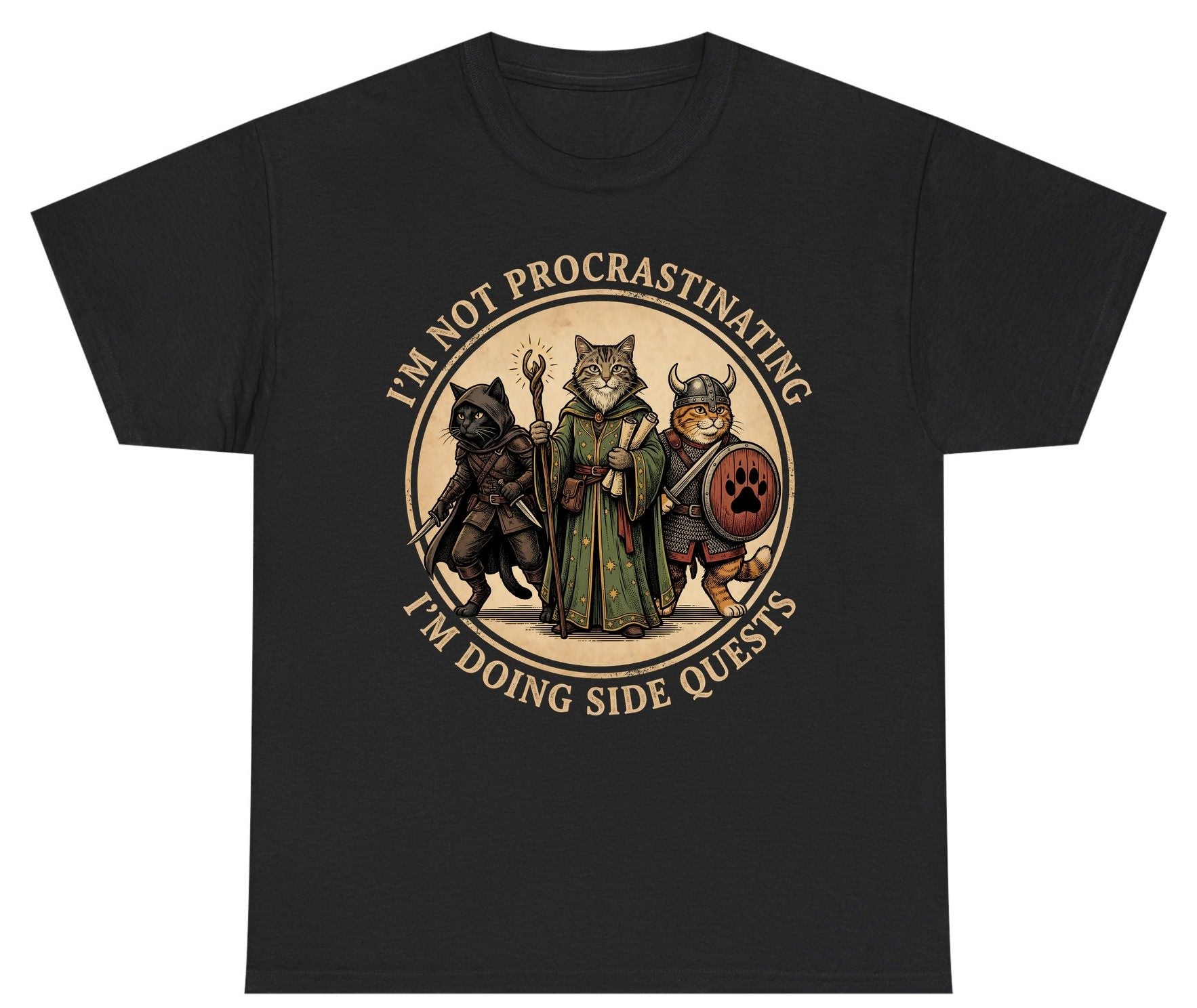 I'm Not Procrastinating I'm Doing Side Quests rpg cats Youth T-Shirt Black product mockup