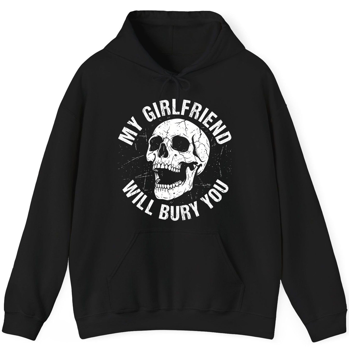 My Girlfriend Will Bury You skull Hoodie Black product mockup