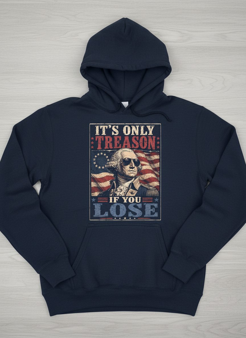 It's Only Treason If You Lose Funny Patriotic Hoodie - product mockup - Navy