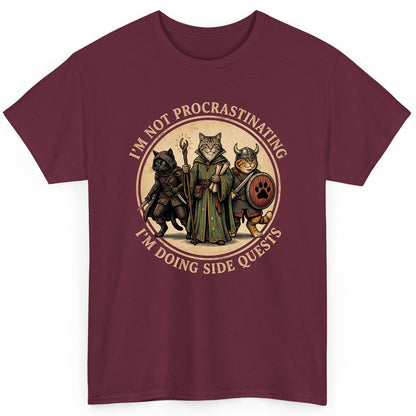 I'm Not Procrastinating I'm Doing Side Quests rpg cats T-Shirt Maroon product mockup