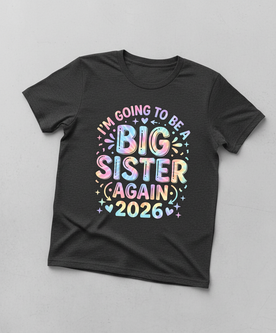 I'm Going To Be A Big Sister Again 2026 Tie-Dye Announcement T-Shirt - Dark Heather