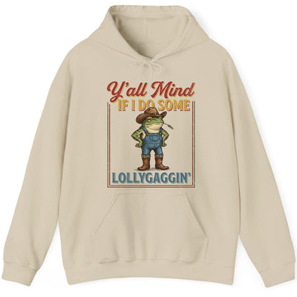 Y'all Mind If I Do Some Lollygaggin' Funny Cowboy Frog Hoodie - product mockup - Sand
