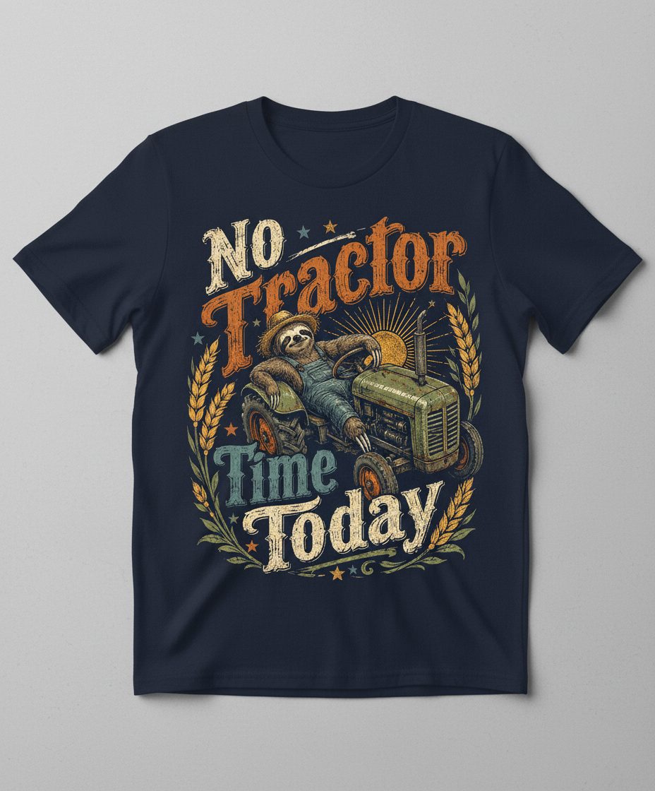 No Tractor Time Today Funny Sloth T-Shirt - product mockup - Navy