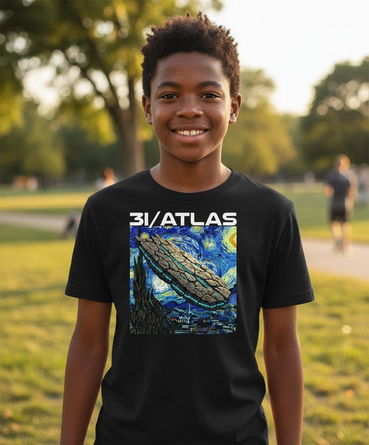 31 Atlas van gogh sci-fi mashup Youth T-Shirt Black lifestyle mockup
