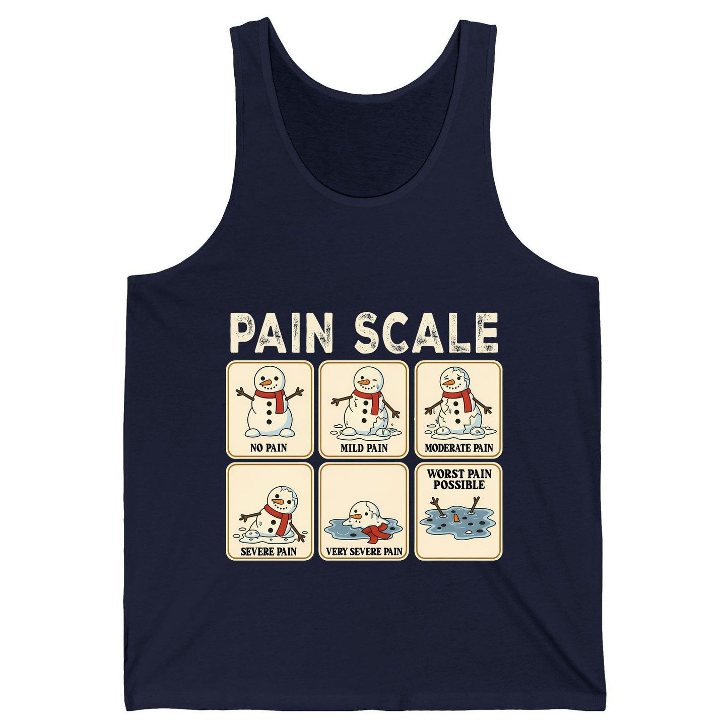 Pain Scale No Pain Mild Pain Moderate Pain Severe Pain Very Severe Pain Worst Pain Possible snowman Tank Top Navy product