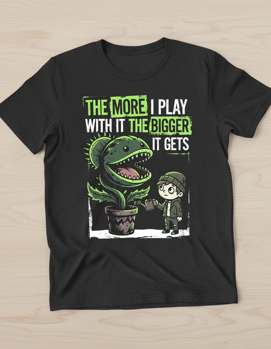 The More I Play With It The Bigger It Gets Carnivorous Plant T-Shirt - Dark Heather