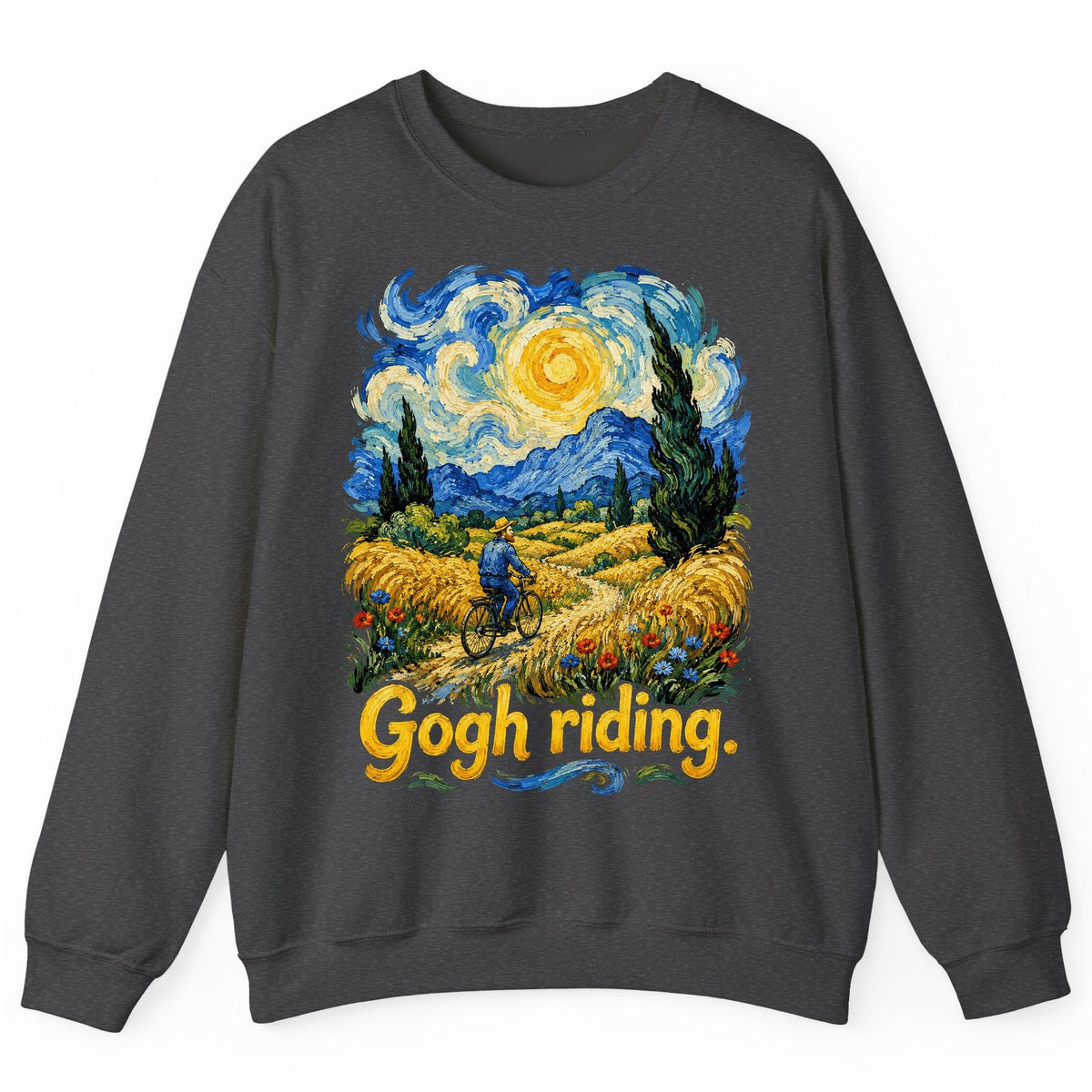 Gogh Riding van gogh art parody Sweatshirt Dark Heather product mockup