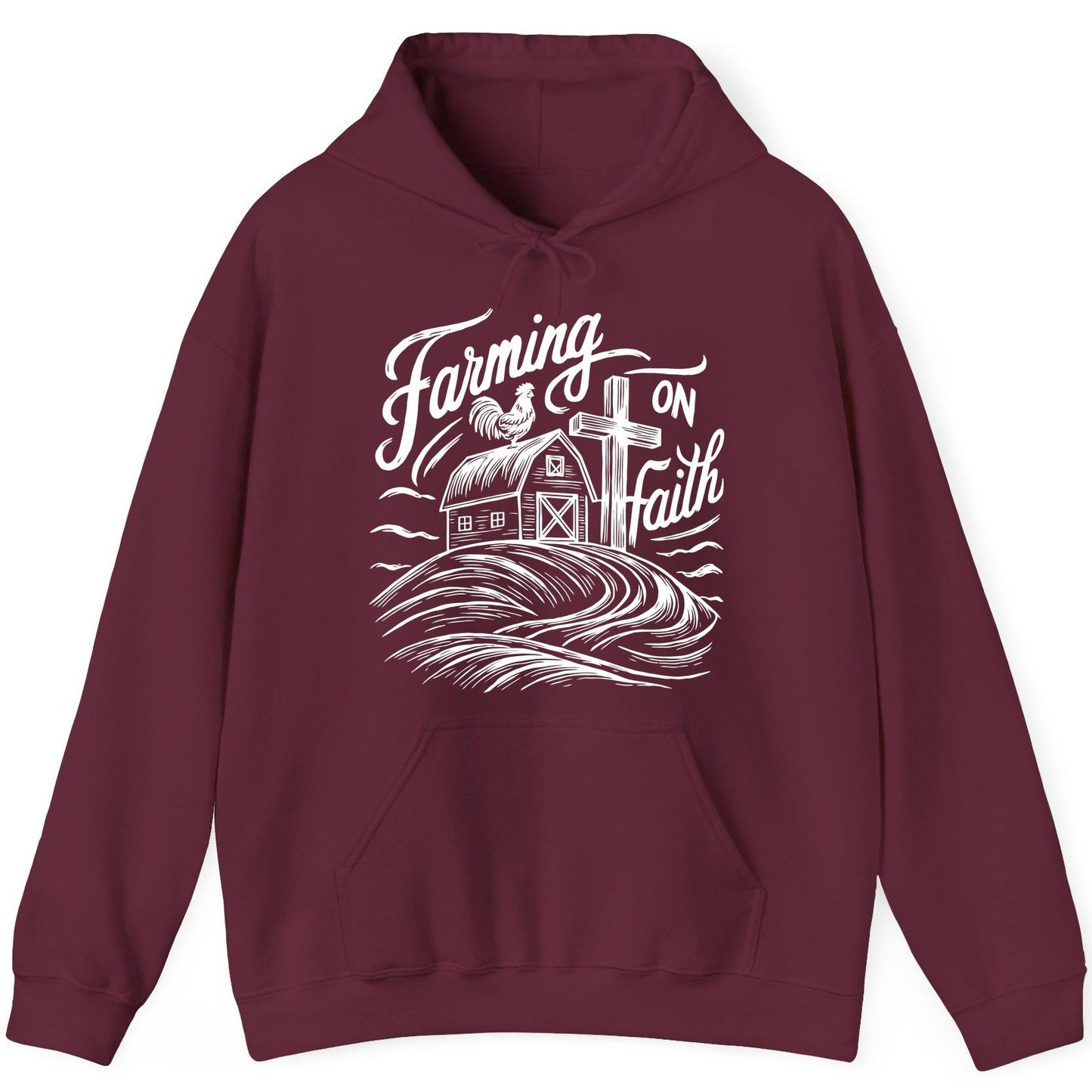 Farming on Faith christian farming Hoodie Maroon product mockup
