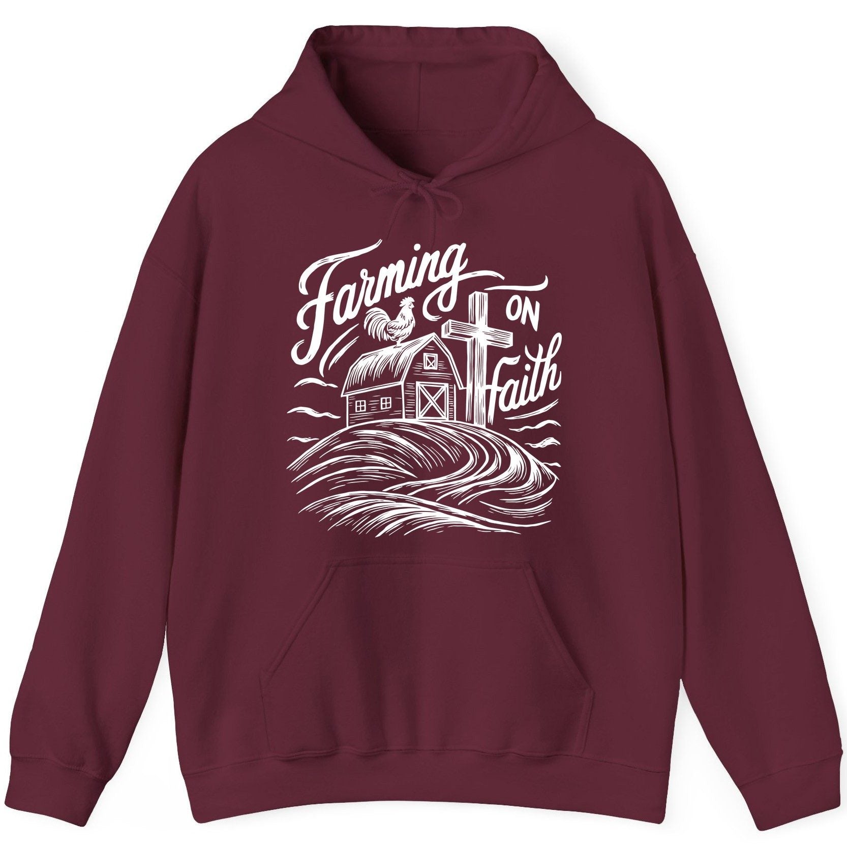 Farming on Faith christian farming Hoodie Maroon product mockup