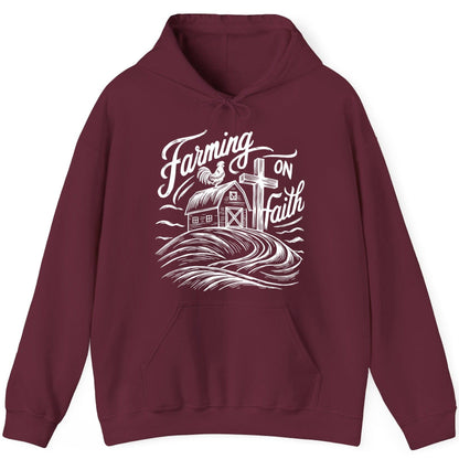 Farming on Faith christian farming Hoodie Maroon product mockup