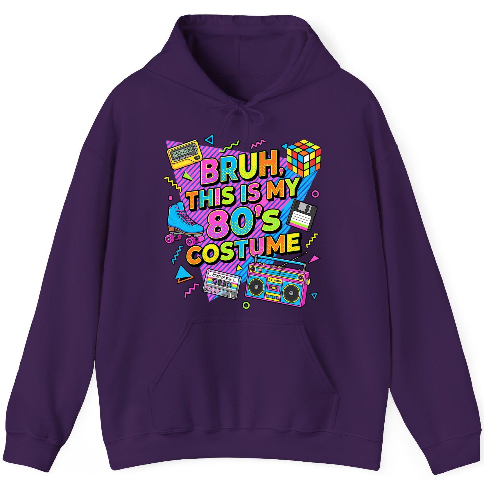 BRUH THIS IS MY 80'S Costume Funny Nostalgia Hoodie - product mockup - Purple