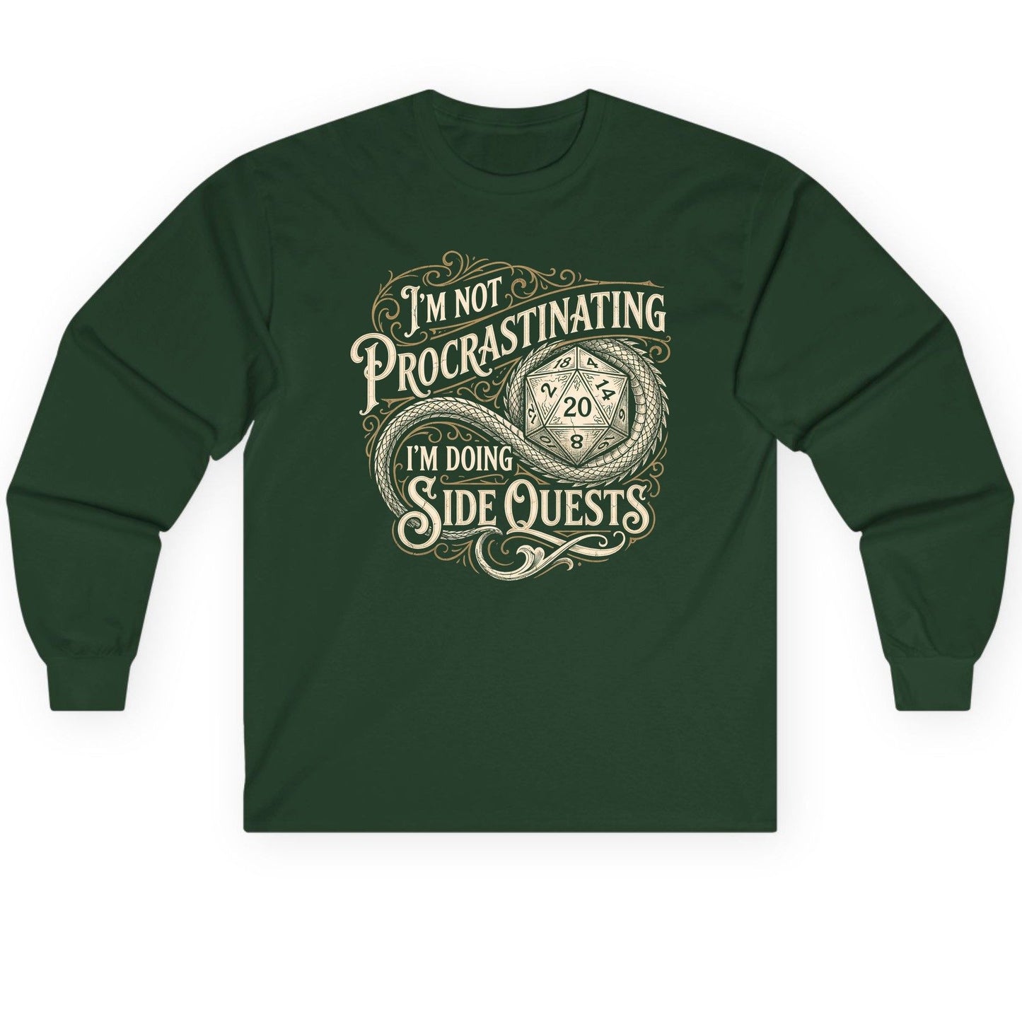 I'm Not Procrastinating I'm Doing Side Quests rpg gaming Long Sleeve Tee Forest Green product mockup