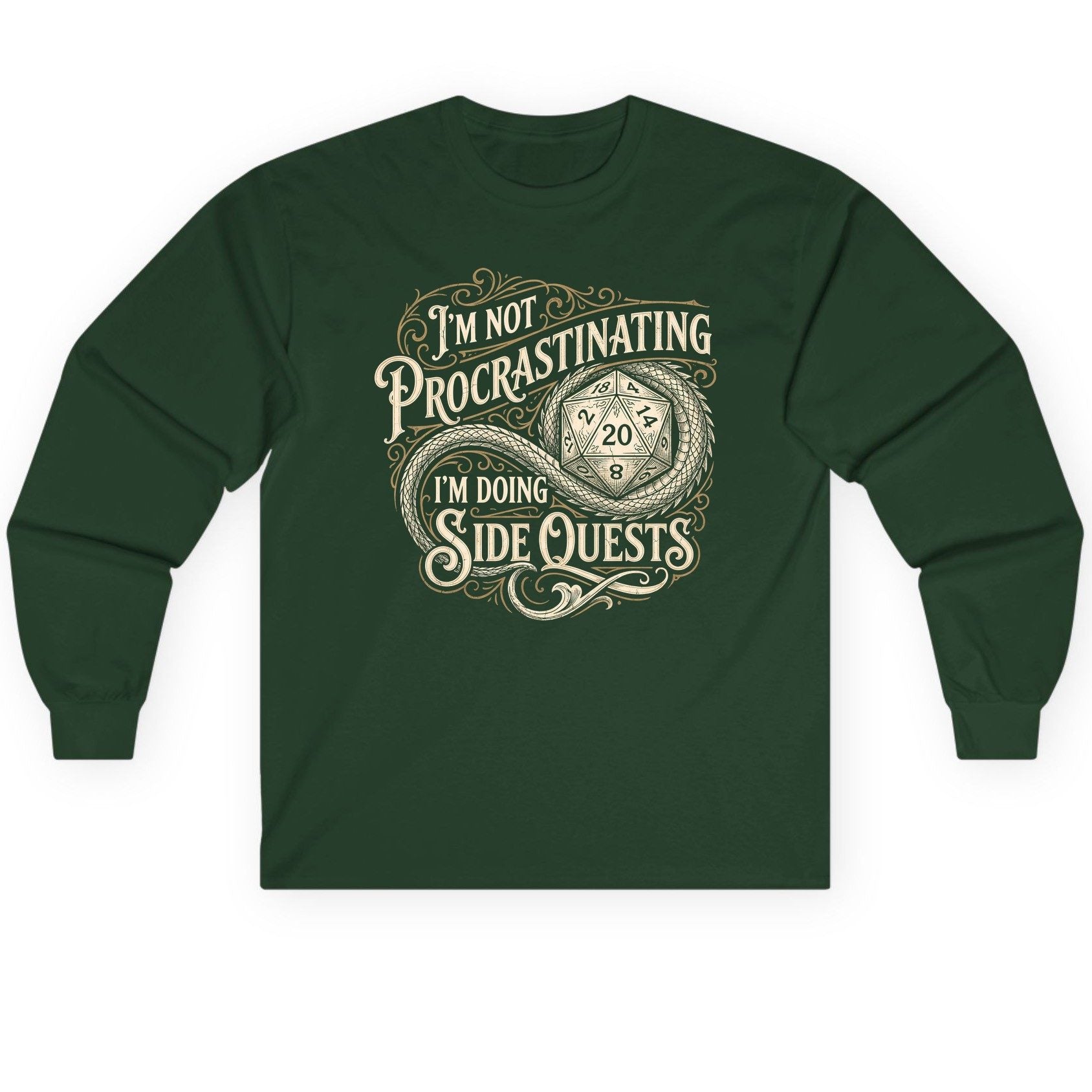I'm Not Procrastinating I'm Doing Side Quests rpg gaming Long Sleeve Tee Forest Green product mockup
