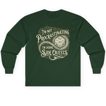 I'm Not Procrastinating I'm Doing Side Quests rpg gaming Long Sleeve Tee Forest Green product mockup