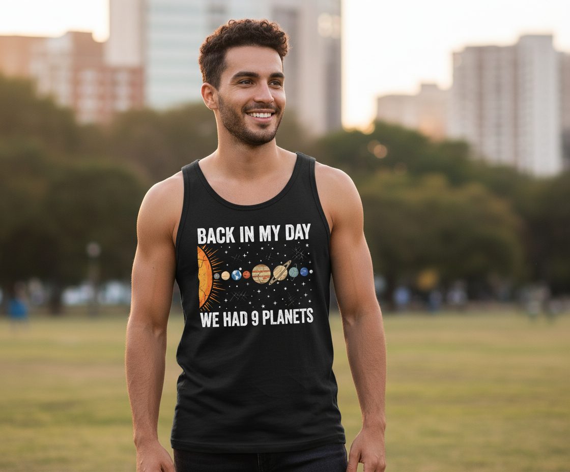 Back in My Day We Had 9 Planets solar system Tank Top Black lifestyle mockup