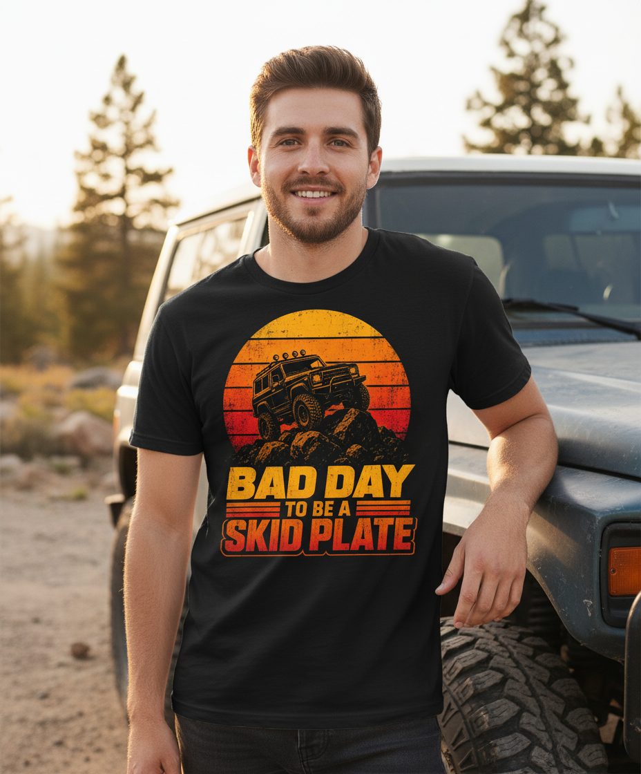 Bad Day to Be a Skid Plate Funny Off-Roading T-Shirt - lifestyle model mockup - Black