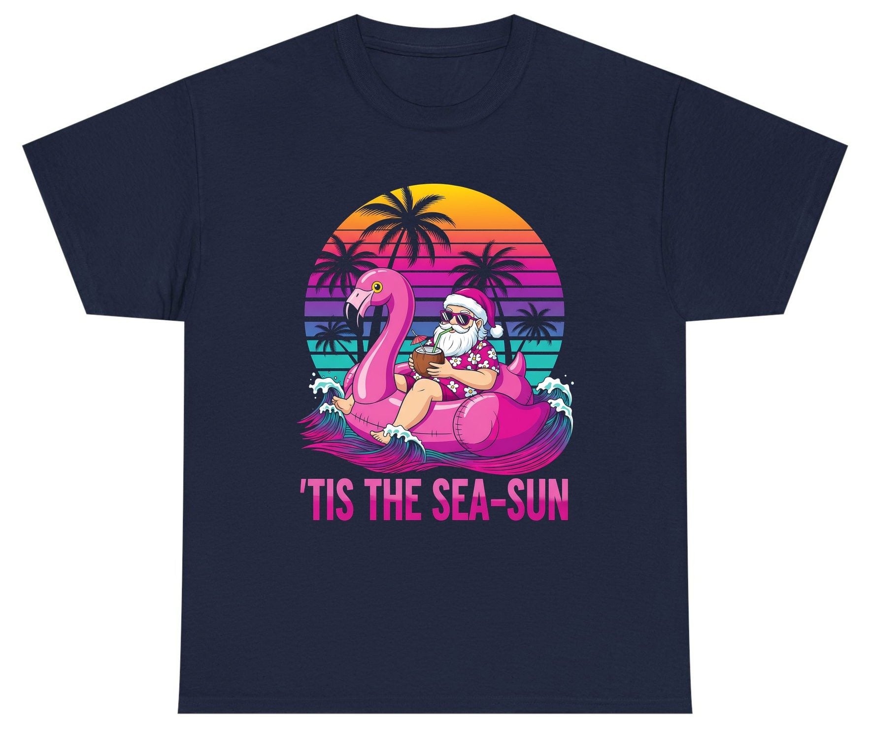 'Tis the Sea-Sun tropical santa claus Youth T-Shirt Navy product mockup