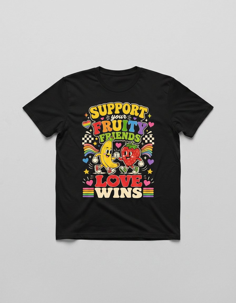 Support Your Fruity Friends Love Wins Retro Lgbtq+ Pride T-Shirt - product mockup - Black
