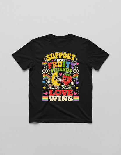 Support Your Fruity Friends Love Wins Retro Lgbtq+ Pride T-Shirt - product mockup - Black