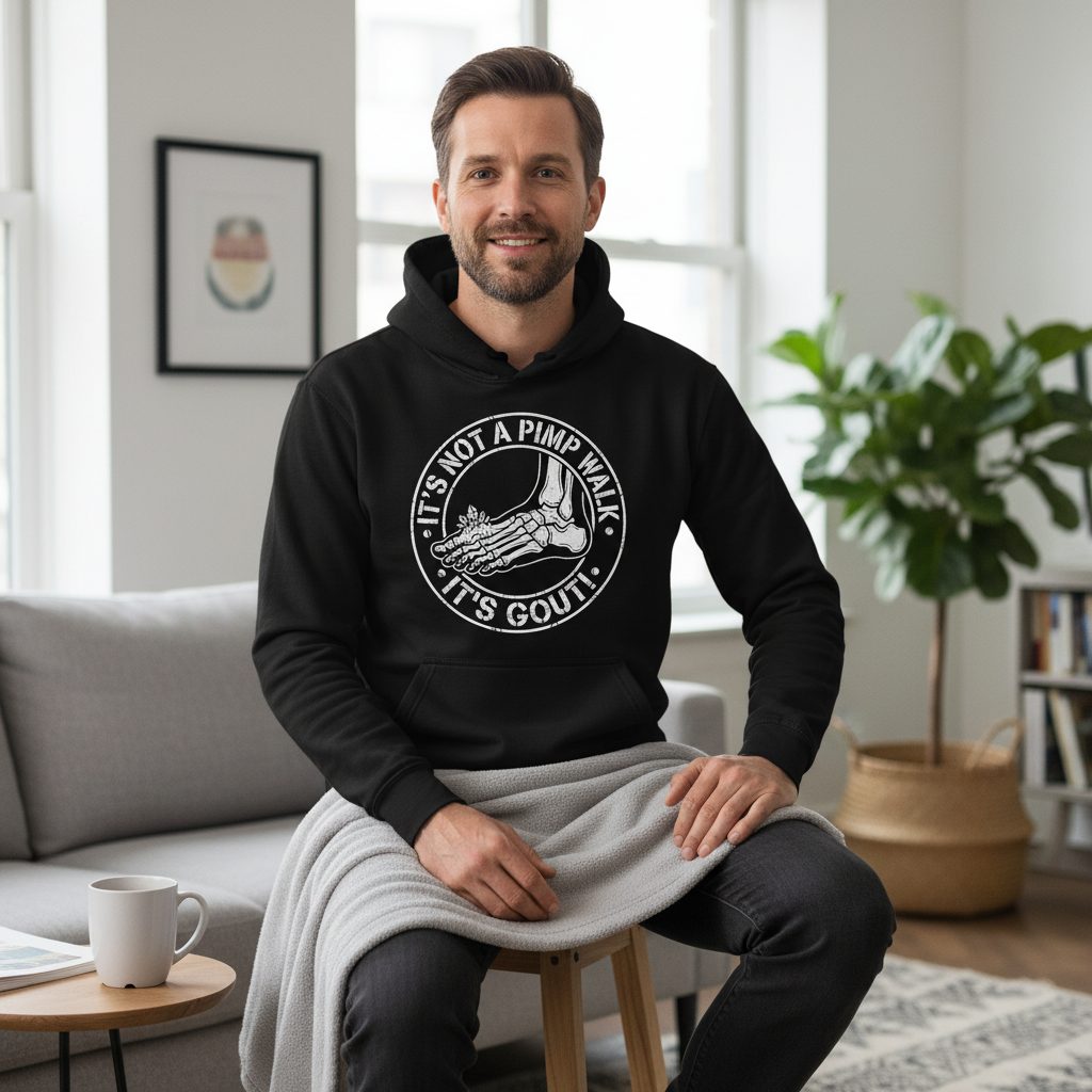 IT'S NOT a PIMP WALK IT'S GOUT Funny People Hoodie - lifestyle model mockup - Black