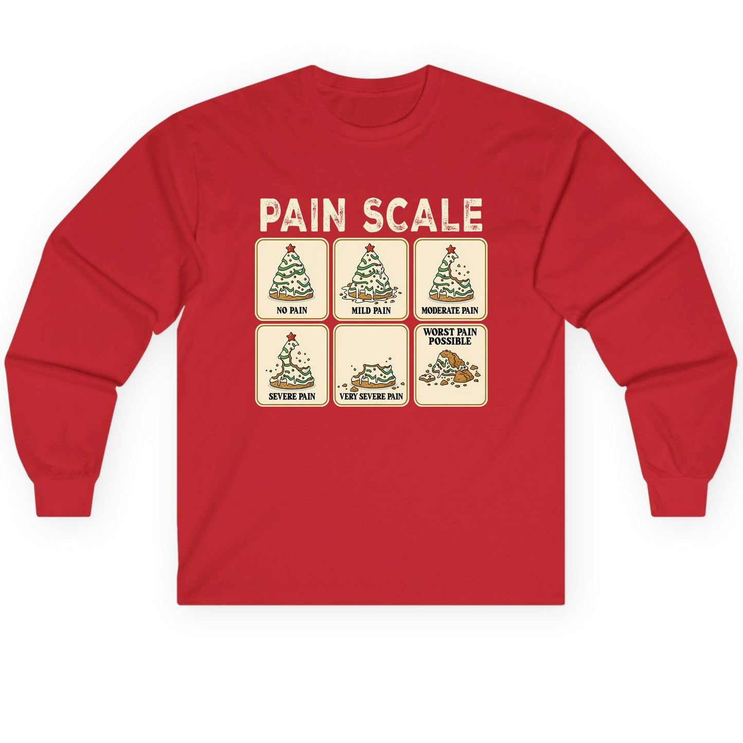 Pain Scale Christmas cookie pain scale Long Sleeve Tee Red product mockup