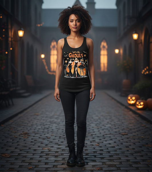 Let's Go Ghouls Halloween women Tank Top Black lifestyle mockup